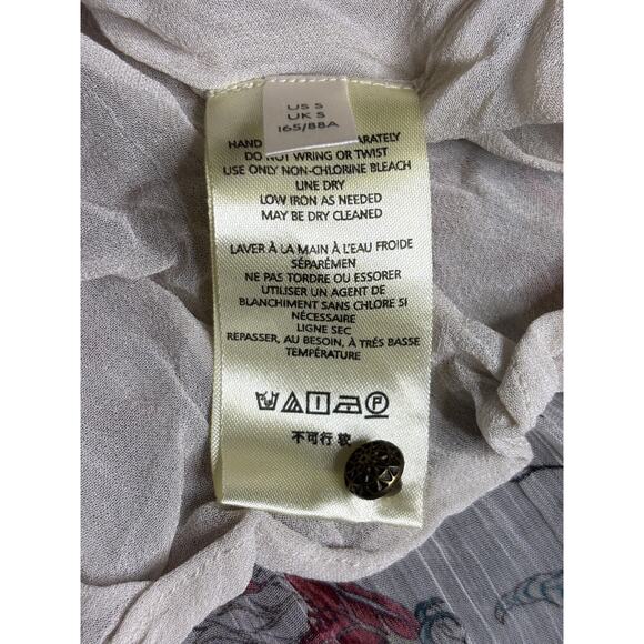 Anthropologie Boho Blouse tiny floral crinkle chiffon lace trim poet sleeve S - Picture 12 of 14